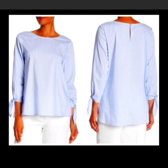 Vince Camuto Blue Gingham Long Sleeve Top Size Medium - Picture 1 of 10